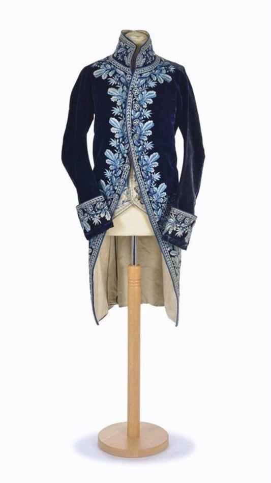 Men 3pc Blue Velvet French Rococo Fashion 18th Century Suit Costume Free Lace Jabots And Cuff (HS-06) Bespoke Point