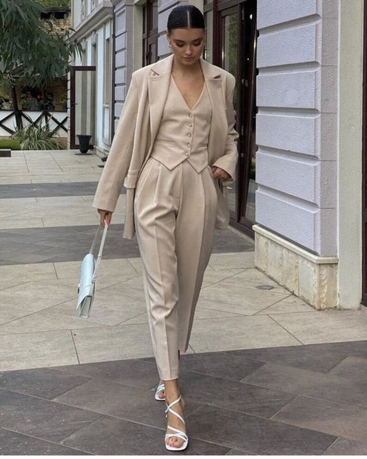 Women Beige 3pc Suit (WS-02) Bespoke Point