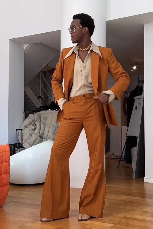 Men 2pc Orange Cotton Suit (MS-99) Bespoke Point