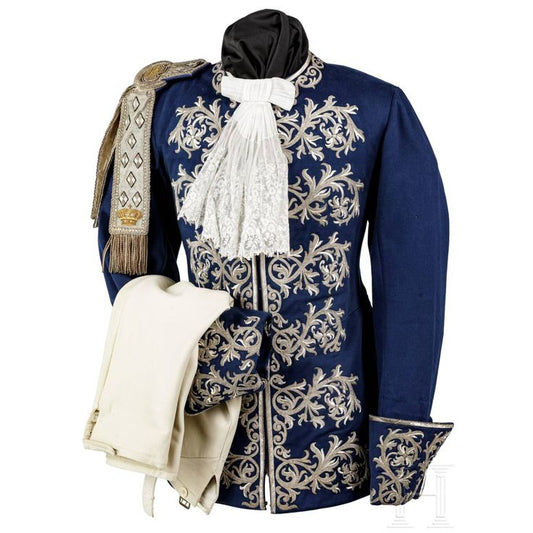 Men 3pc French Rococo Fashion 18th Century Suit Costume Hand Embroidery Free Lace Jabots & Cuff (HS-128) Bespoke Point