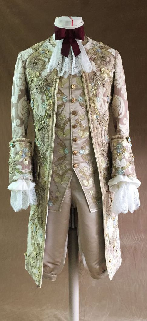 Men 3pc French Rococo Fashion 18th Century Suit Costume Hand Embroidery Free Lace Jabots & Cuff (HS-97) Bespoke Point