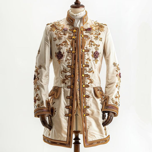 Men 3pc French Rococo Fashion 18th Century Suit Costume Hand Embroidery Free Lace Jabots & Cuff (HS-198) Bespoke Point