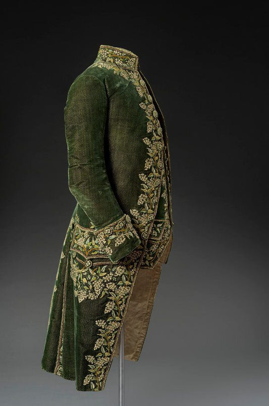 Men 3pc French Rococo Fashion 18th Century Suit Costume Hand Embroidery Free Lace Jabots & Cuff (HS-73) Bespoke Point
