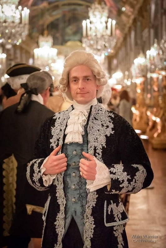 Men 3pc French Rococo Fashion 18th Century Suit Costume Hand Embroidery Free Lace Jabots & Cuff (HS-192) Bespoke Point