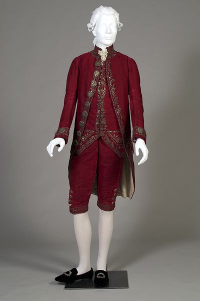 Men 3pc Red Cotton French Rococo Fashion 18th Century Suit Costume Free Lace Jabots & Cuff (HS-20)