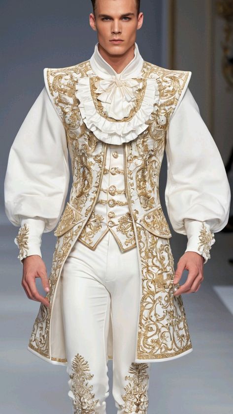 Men 3pc French Rococo Fashion 18th Century Suit Costume Hand Embroidery Free Lace Jabots & Cuff (HS-75) Bespoke Point
