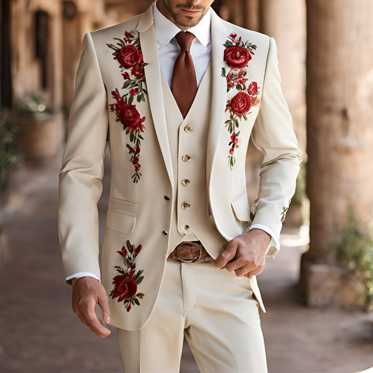 Men 2pc Ivory Embroidery Suit (NS-38) Bespoke Point