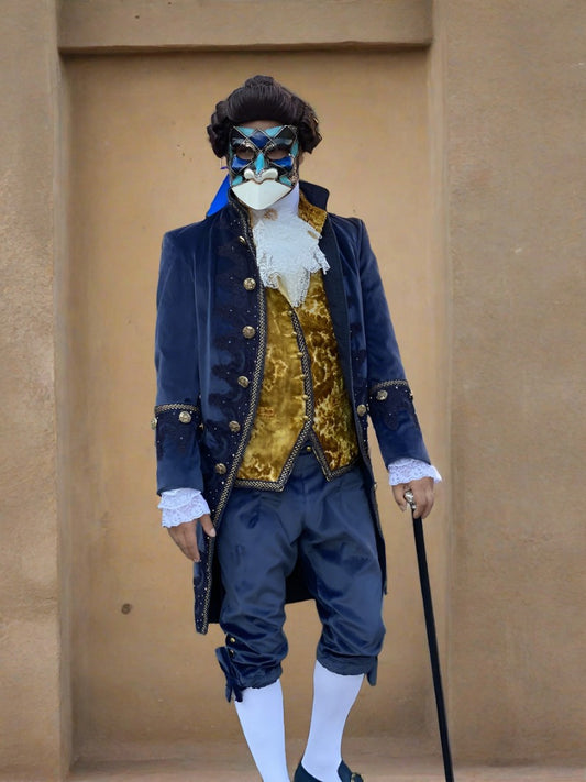 Men 3pc French Rococo Fashion 18th Century Suit Costume Hand Embroidery Free Lace Jabots & Cuff (HS-48)