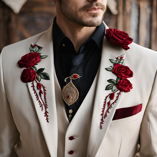 Men 2pc Ivory Embroidery Suit (NS-42) Bespoke Point