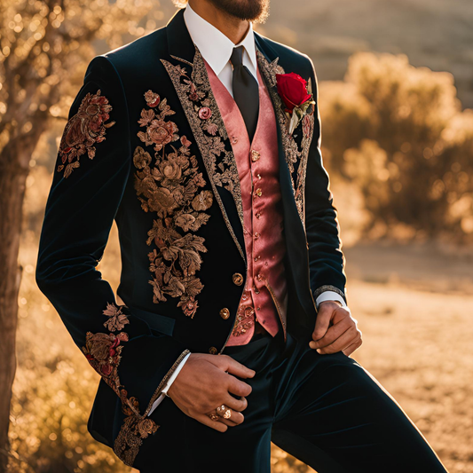 Men 2pc Ivory Embroidery Suit (NS-46) Bespoke Point