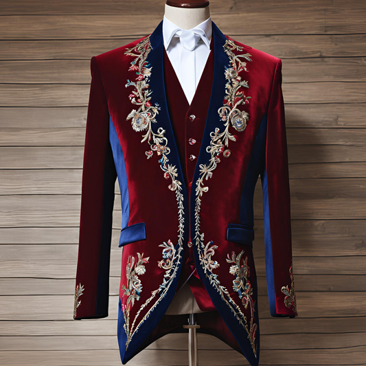 Men 3pc Red Embroidery Suit (NS-52)