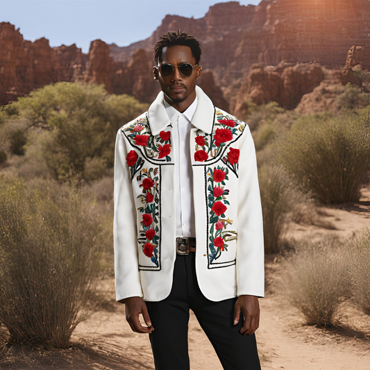 Men 2pc White Embroidery Suit (NS-19)