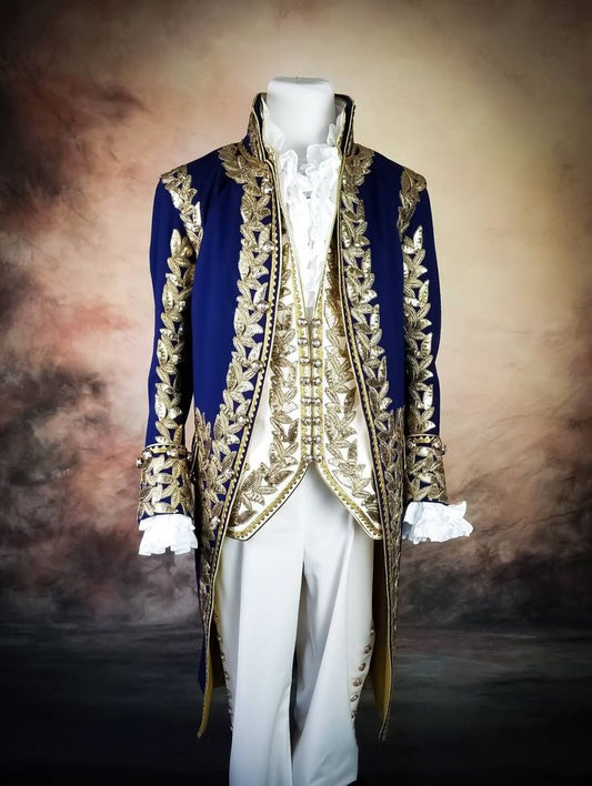 Men 3pc French Rococo Fashion 18th Century Suit Costume Hand Embroidery Free Lace Jabots & Cuff (HS-85) Bespoke Point