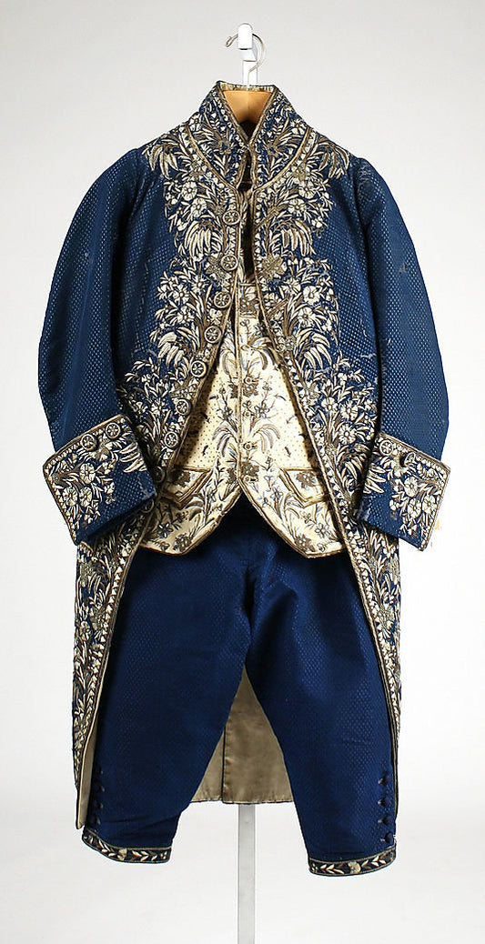 Men 3pc French Rococo Fashion 18th Century Suit Costume Hand Embroidery Free Lace Jabots & Cuff (HS-84) Bespoke Point