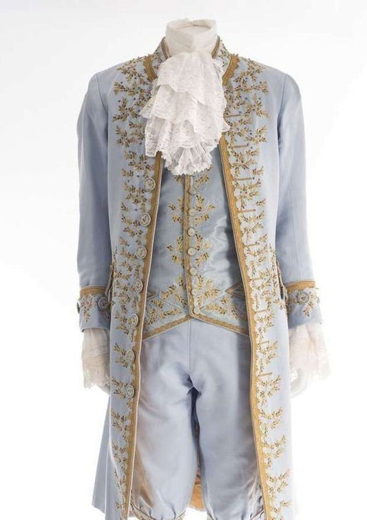Men 3pc French Rococo Fashion 18th Century Suit Costume Hand Embroidery Free Lace Jabots & Cuff (HS-82) Bespoke Point