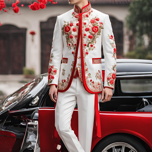 Men 2pc Ivory Embroidery Suit (NS-27) Bespoke Point