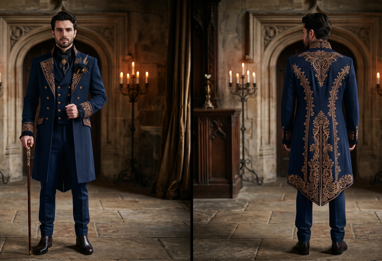 Men 2pc French Rococo Fashion 18th Century Suit Costume(HS) Bespoke Point