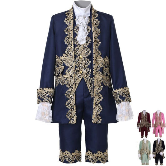 Men 3pc French Rococo Fashion 18th Century Suit Costume Hand Embroidery Free Lace Jabots & Cuff (HS-81) Bespoke Point