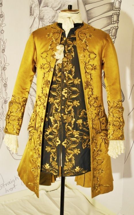Men 3pc French Rococo Fashion 18th Century Suit Costume Hand Embroidery Free Lace Jabots & Cuff (HS-194) Bespoke Point