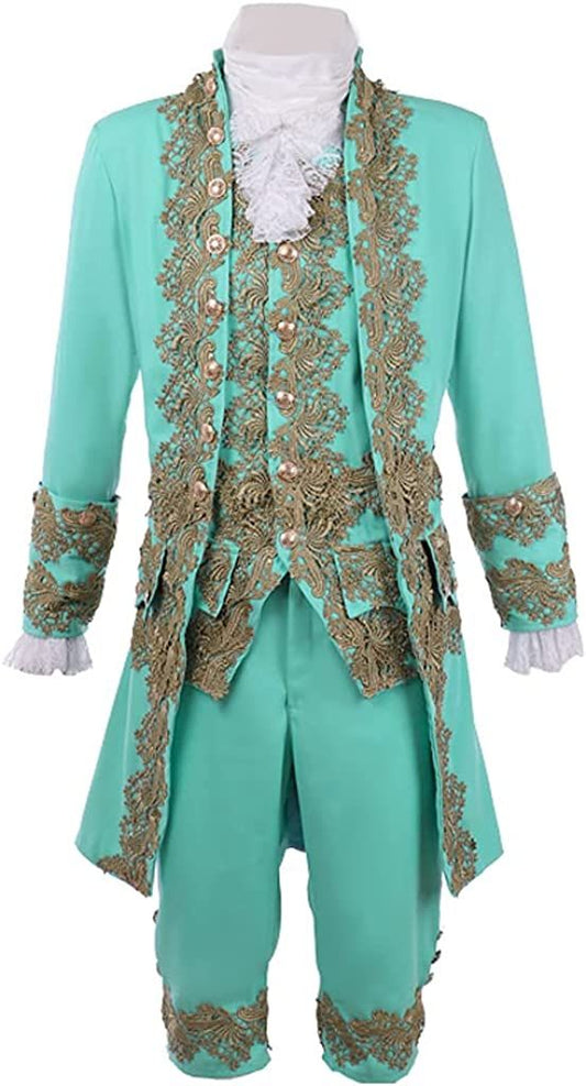 Men 3pc French Rococo Fashion 18th Century Suit Costume Hand Embroidery Free Lace Jabots & Cuff (HS-87) Bespoke Point
