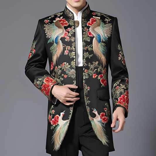 Men 2pc Black Embroidery Suit (NS-66)