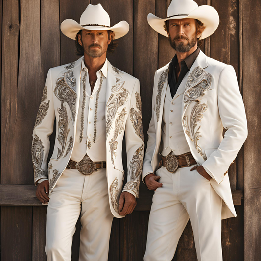 Men 2pc Ivory Embroidery Suit (NS-78) Bespoke Point