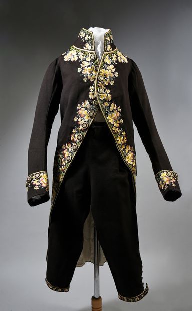 Men 3pc French Rococo Fashion 18th Century Suit Costume Hand Embroidery Free Lace Jabots & Cuff (HS-95) Bespoke Point