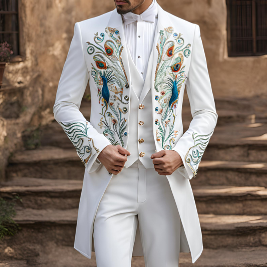 Men 2pc Ivory Embroidery Suit (NS-80) Bespoke Point