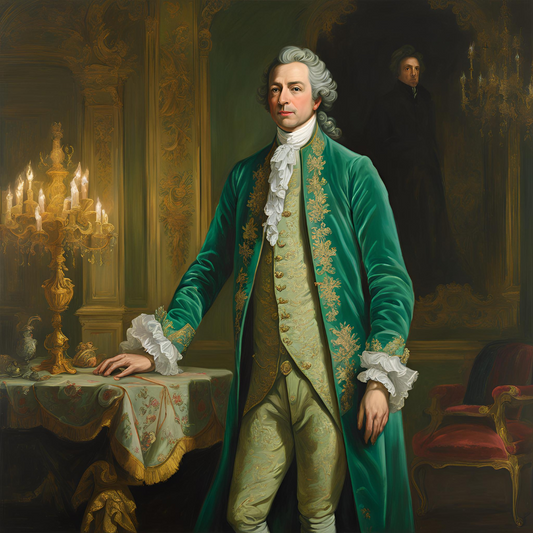 Men 3pc French Rococo Fashion 18th Century Suit Costume Hand Embroidery Free Lace Jabots & Cuff (HS-53)