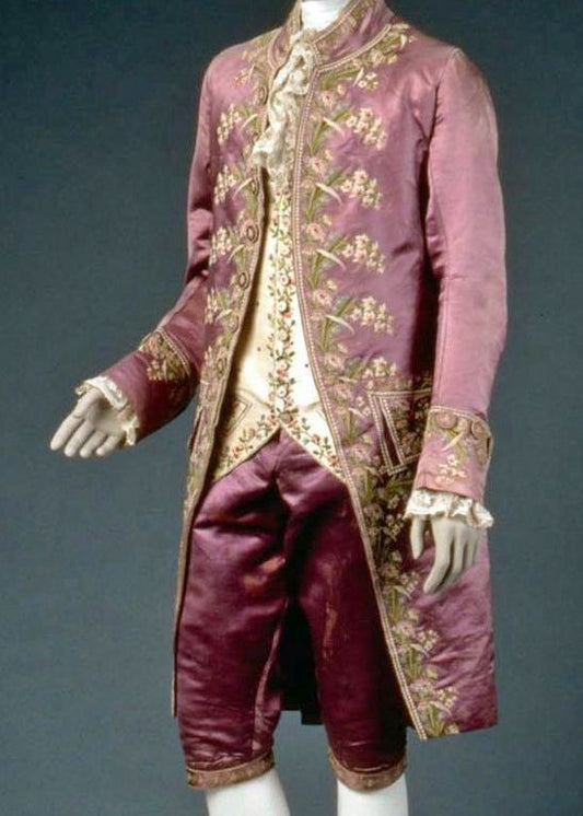 Men 3pc French Rococo Fashion 18th Century Suit Costume Hand Embroidery Free Lace Jabots & Cuff (HS-137) Bespoke Point