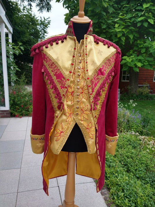 Men 3pc French Rococo Fashion 18th Century Suit Costume Hand Embroidery Free Lace Jabots & Cuff (HS-197) Bespoke Point