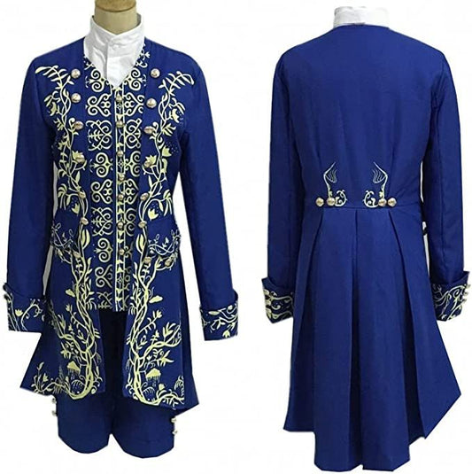 Men 3pc French Rococo Fashion 18th Century Suit Costume Hand Embroidery Free Lace Jabots & Cuff (HS-147) Bespoke Point
