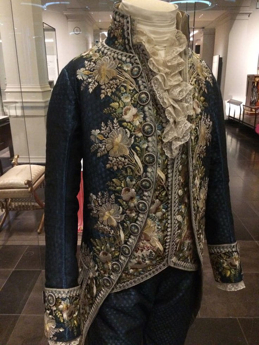 Men 3pc French Rococo Fashion 18th Century Suit Costume Hand Embroidery Free Lace Jabots & Cuff (HS-103) Bespoke Point