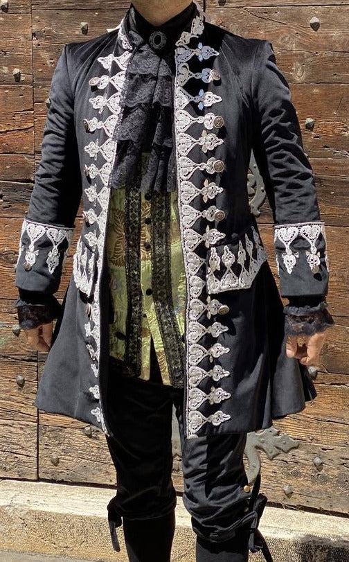 Men 3pc French Rococo Fashion 18th Century Suit Costume Hand Embroidery Free Lace Jabots & Cuff (HS-42)