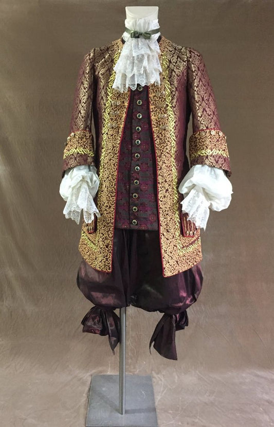 Men 3pc French Rococo Fashion 18th Century Suit Costume Hand Embroidery Free Lace Jabots & Cuff (HS-115) Bespoke Point
