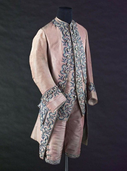 Men 3pc French Rococo Fashion 18th Century Suit Costume Hand Embroidery Free Lace Jabots & Cuff (HS-109) Bespoke Point