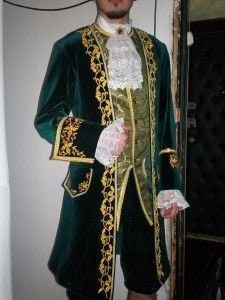Men 3pc Green Velvet French Rococo Fashion 18th Century Suit Costume Free Lace Jabots & Cuff (HS-15) Bespoke Point