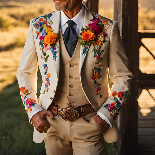 Men 2pc Ivory Embroidery Suit (NS-37) Bespoke Point