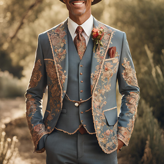 Men 2pc Ivory Embroidery Suit (NS-38) Bespoke Point