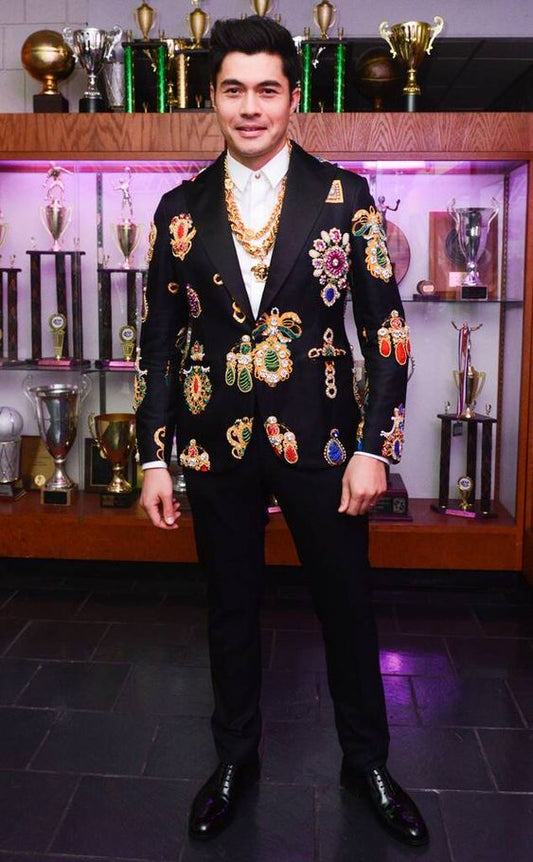 Men 2pc Black Embroidery Suit (NS-16)