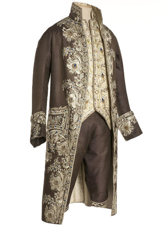 Men 3pc French Rococo Fashion 18th Century Suit Costume Hand Embroidery Free Lace Jabots & Cuff (HS-93) Bespoke Point