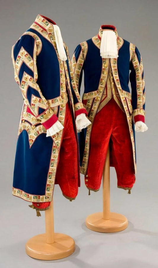 Men 3pc French Rococo Fashion 18th Century Suit Costume Hand Embroidery Free Lace Jabots & Cuff (HS-200) Bespoke Point
