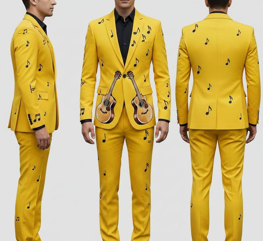 Men 2pc Yellow Embroidery Suit (NS-70) Bespoke Point