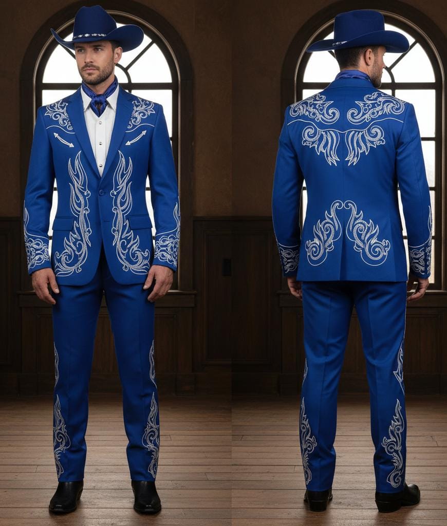 Men 2pc Blue Embroidery Suit (NS-59) Bespoke Point