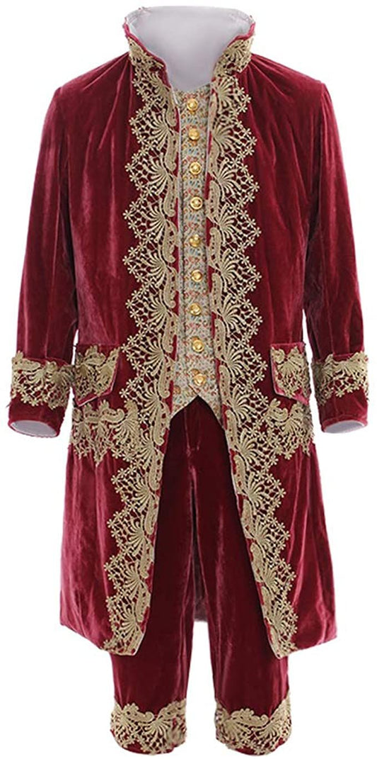 Men 3pc French Rococo Fashion 18th Century Suit Costume Hand Embroidery Free Lace Jabots & Cuff (HS-98) Bespoke Point