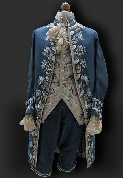 Men 3pc French Rococo Fashion 18th Century Suit Costume Hand Embroidery Free Lace Jabots & Cuff (HS-141) Bespoke Point