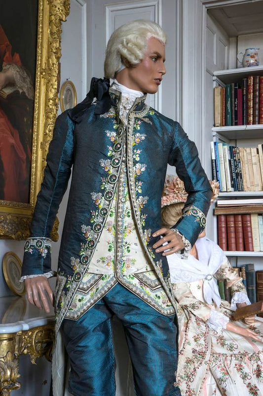 Men 3pc French Rococo Fashion 18th Century Suit Costume Hand Embroidery Free Lace Jabots & Cuff (HS-91) Bespoke Point