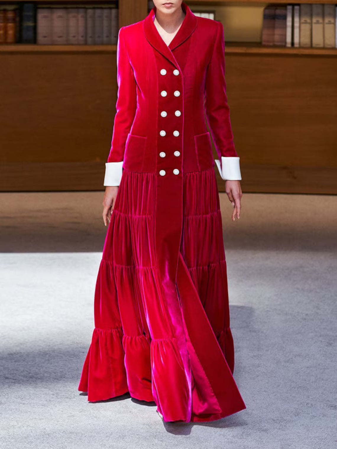 Women Custom Yellow Velvet Blazer Dress  Shawl Lapel Tiered Skirt(WS-197) Bespoke Point