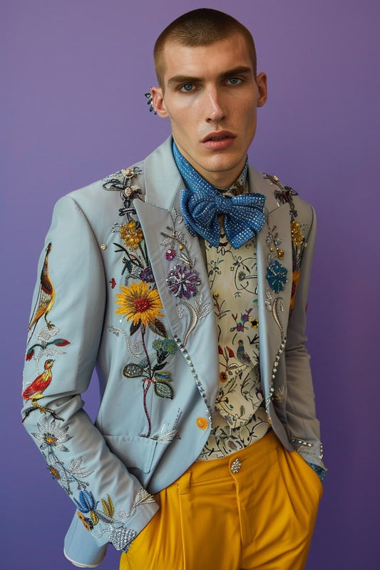 Men 3pc French Rococo Fashion 18th Century Suit Costume Hand Embroidery Free Lace Jabots & Cuff(HS-250) Bespoke Point