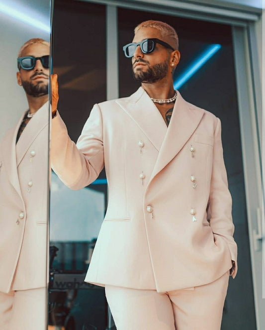 Men 2pc Baby Pink Cotton Suit (MS-84) Bespoke Point